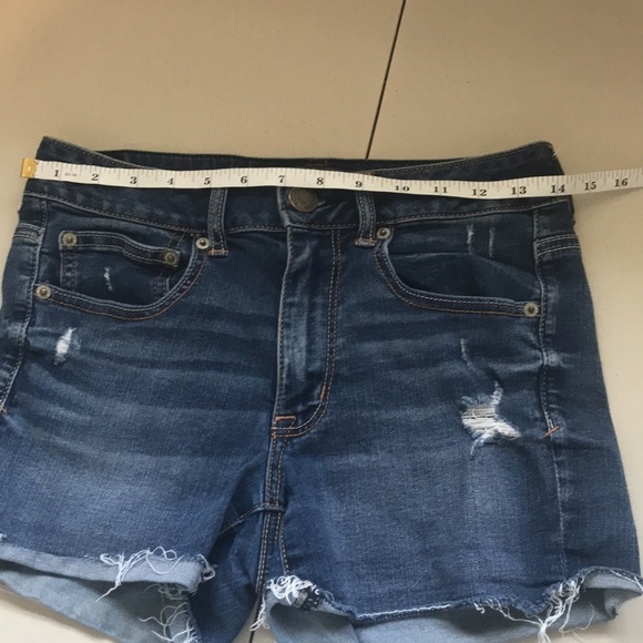 AMERICAN eagle super stretch high rise Shortie shorts jean denim  distressed  6 - Picture 5 of 9